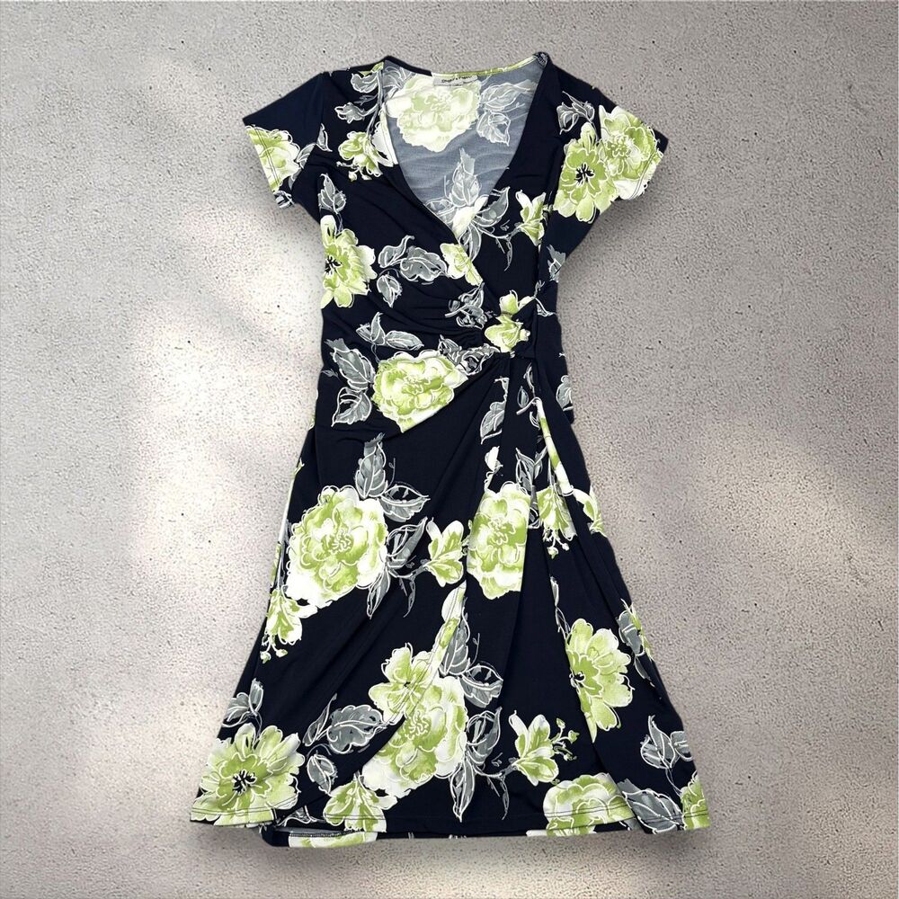 Shelby & Palmer Floral Wrap Dress Women's S Navy Green Midi Summer Wedding Party - Picture 3 of 11